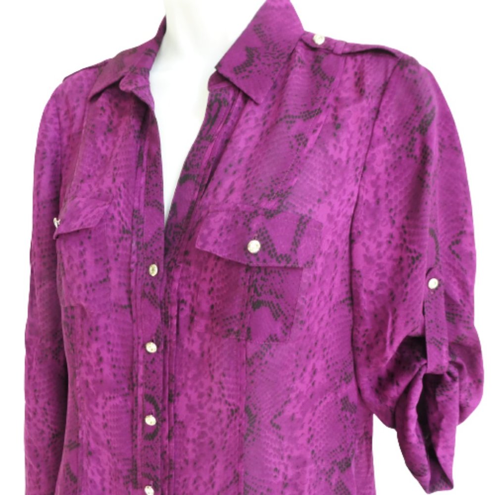 SiLK WHBM White House Black Market Utility Shirt Snake Print Amethyst Pockets